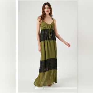 Green and black maxi dress